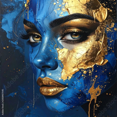 Dazzling blue and gold abstract face