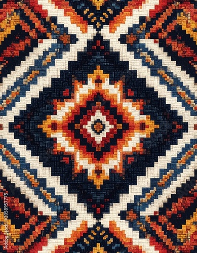 Colorful diamond geometric tribal pattern