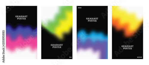Tableau sur toile Set of four modern abstract gradient posters with wavy liquid shapes and vibrant