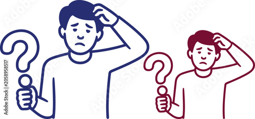 Foto Confused men, puzzled people, question marks, vector illustrations, icons