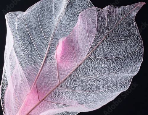 Delicate skeletal leaves, pink accents