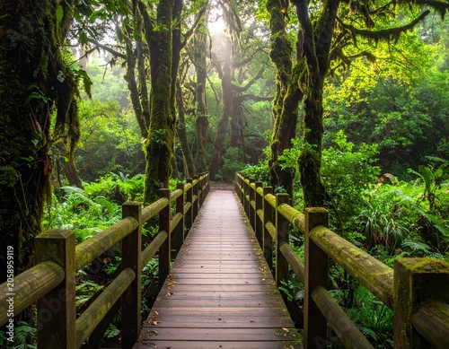 Enchanting mossy forest path