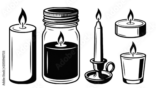 Canvastavla Candle Collection Line Art Vector Set – Pillar, Jar, Tealight and Taper Candle I