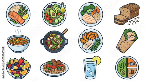 Healthy Food Meal Variety Collection Illustration.