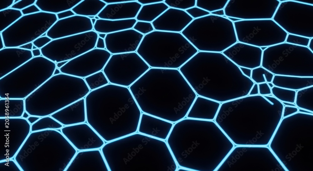 Obraz premium Abstract Blue Glowing Network Grid on Black Background