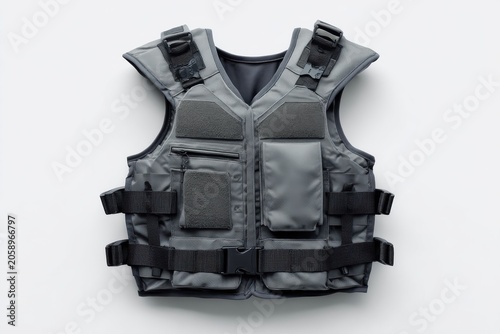 Obraz na płótnie Tactical vest with multiple pockets and adjustable straps isolated on white background