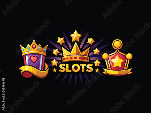 Colorful casino slots crowns and stars graphic design element  gambling symbol