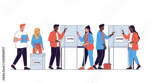 Tableau sur toile People Voting at Polling Stations, Election Day, Democratic Process