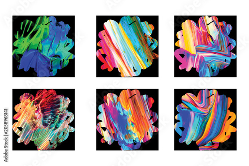 Set of Six Colorful Brushstroke Circles with Vibrant Gradient and Irregular Edges. Design variants No. 2.