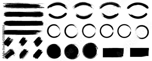 Set of Black Ink Brush Stroke. Grunge Paint Brush Stroke, Ink Splash, Paint Brush Stroke, Distressed Ink Vector. Black Watercolor Splatter, Texture, Frame and Abstract Background for Social Media. Cir