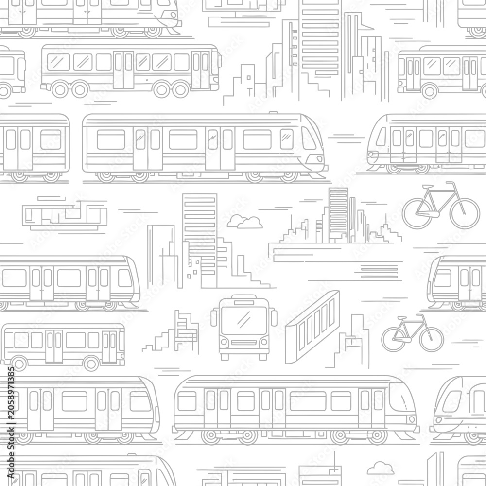Naklejka premium Urban Transport Line Art Pattern