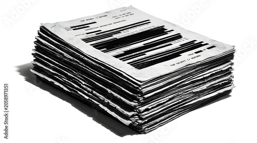 A stack of official documents, redacted for privacy, sits on a clean surface, suggesting an inquiry or investigation.