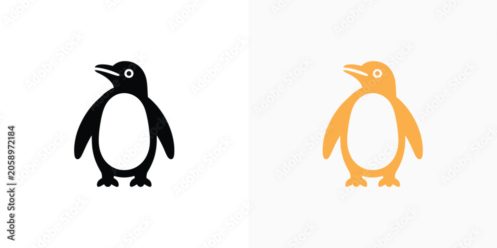 Obraz premium Black and orange cartoon penguins standing side by side on white background
