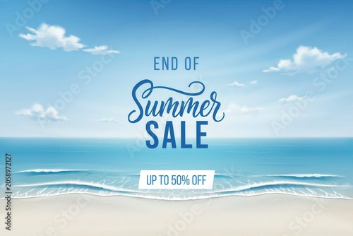 End of summer sale banner on beautiful tropical beach background seasonal discount promotion template