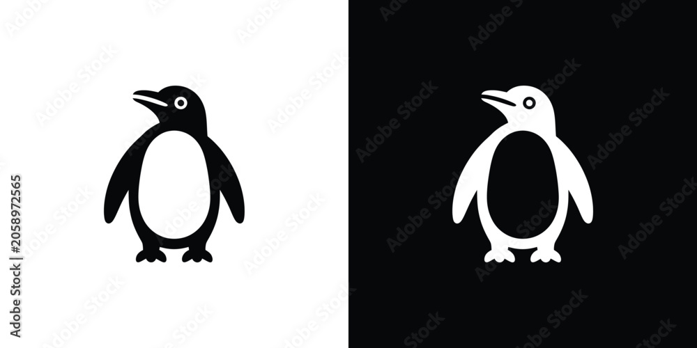 Obraz premium Black and white penguin silhouette standing upright with clean lines
