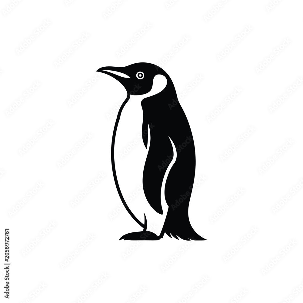 Fototapeta premium Black silhouette penguin standing upright with minimalist line art style