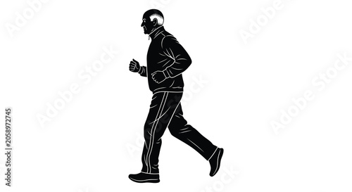 silhouette of a senior man jogging outdoors in sportswear side view silhouette