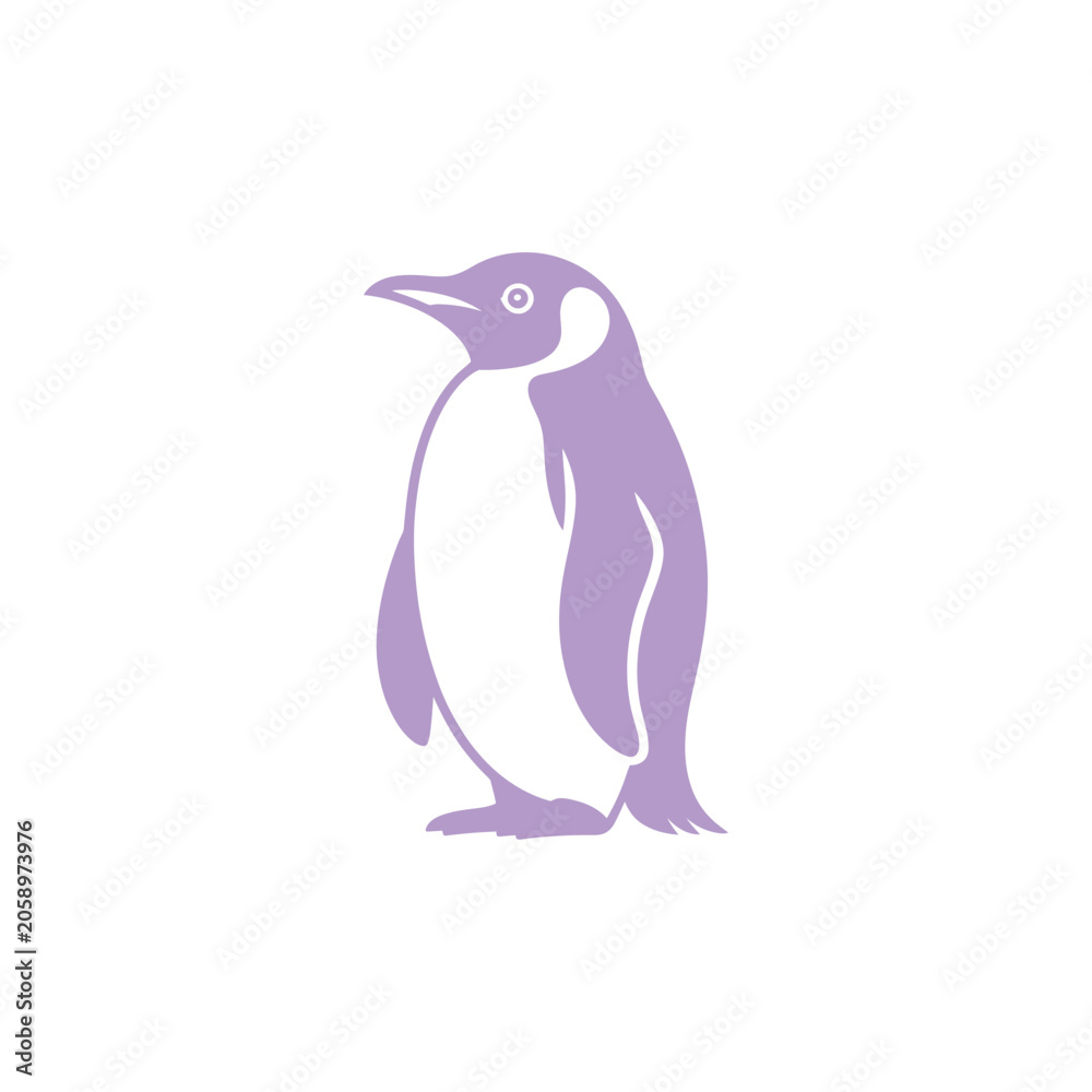 Fototapeta premium Charming purple cartoon penguin standing upright with expressive eyes facing forward