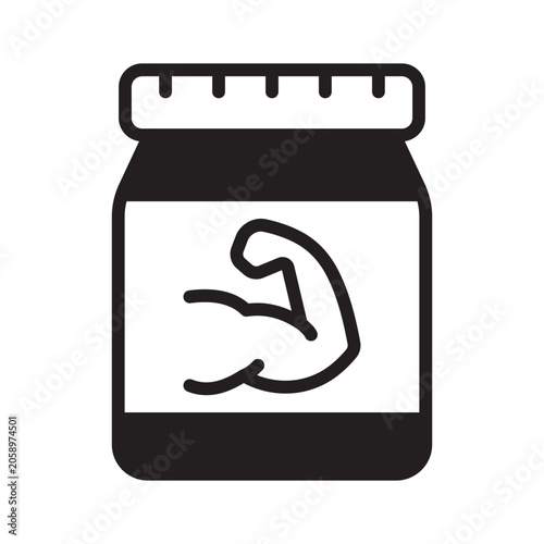 Trendy glyph icon featuring protein supplement container for fitness nutrition.