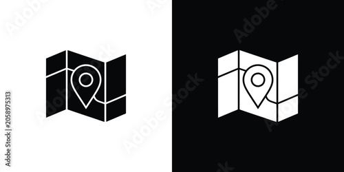 Modern Map Pinpoint Icon Showing Location on Folded Map Design