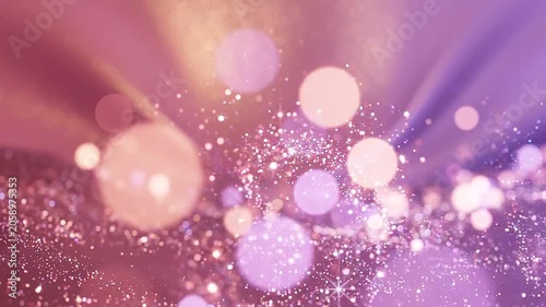 Elegant Pink and Purple Glitter Particles Floating with Soft Bokeh Lights on Luxury Silk Fabric, Abstract Festive Background