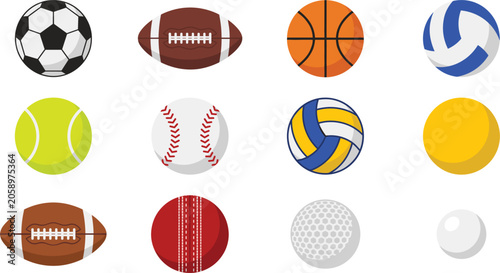 Foto Sports ball vector icon set with cartoon soccer football basketball volleyball t