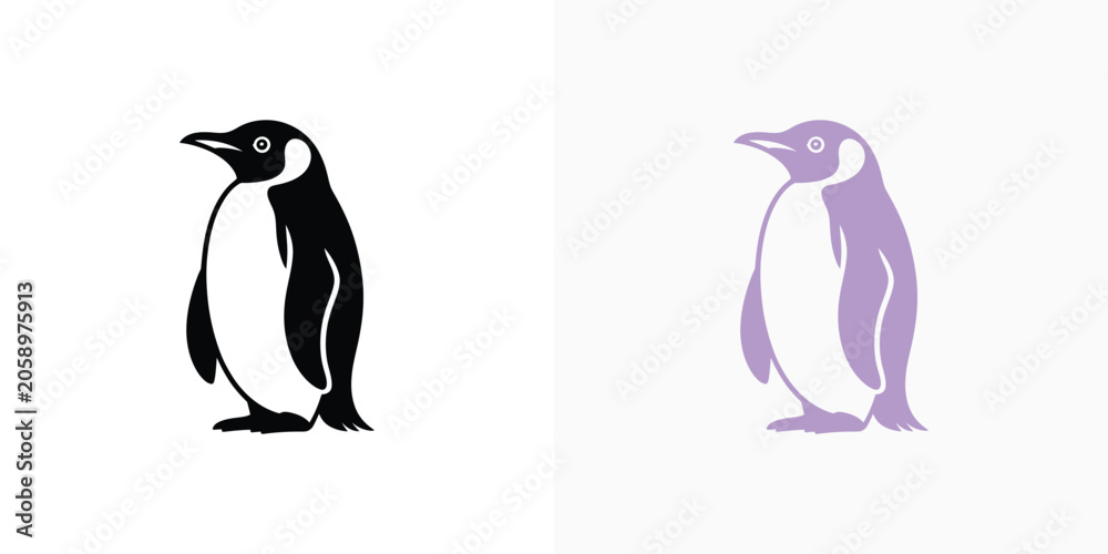Obraz premium Two penguins standing side by side one black and white and one purple colored