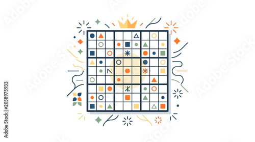 Photos Abstract Geometric Sudoku Puzzle Grid with Colorful Shapes