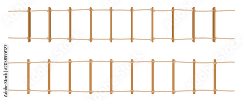 Obraz na płótnie long rope ladder with wooden steps, vector illustration isolated on white background