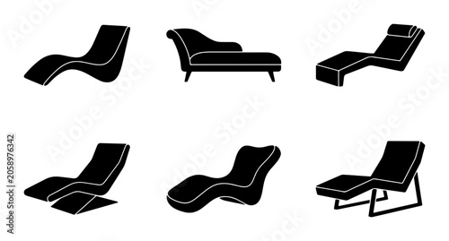 Foto Modern Chaise Lounge Silhouettes, Contemporary Relaxation Furniture Icons, Minim