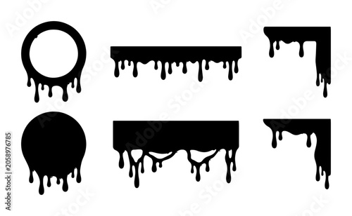 Quadro su tela Black Dripping Paint Vector Elements, Ink Splatter Shapes, Grunge Border Accents