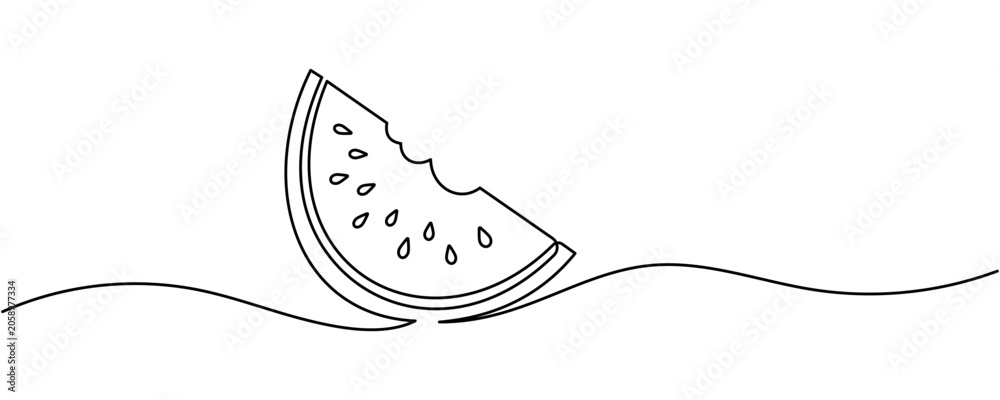 Obraz premium Continuous line watermelon fruit vector illustration. Editable stroke