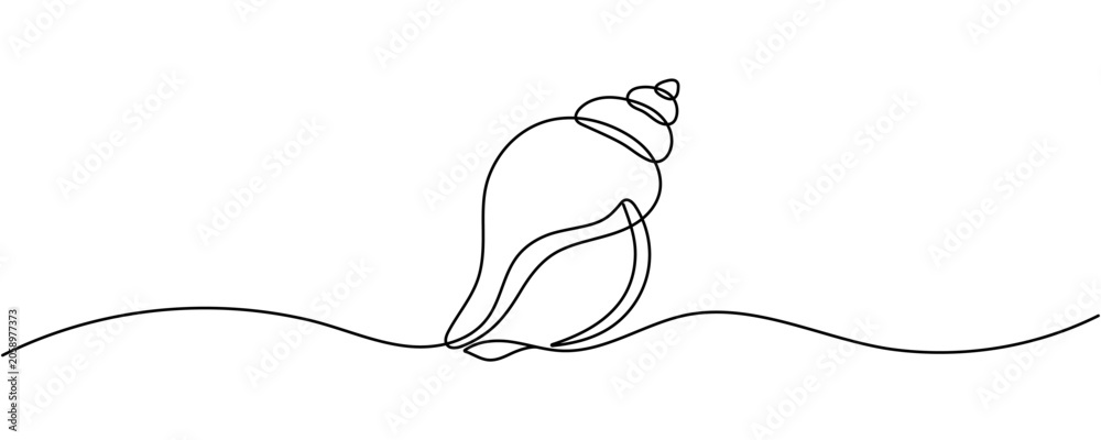 Obraz premium Continuous line seashell icon representing ocean beach vacation. Editable stroke