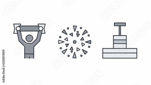 icons of trophy, confetti and stamp.
