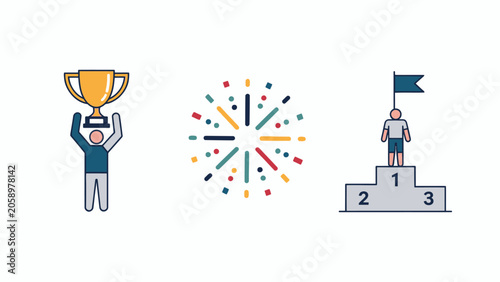 Flat design icons of success and achievement.