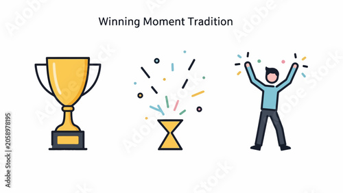 Celebrating achievement with trophy and confetti.