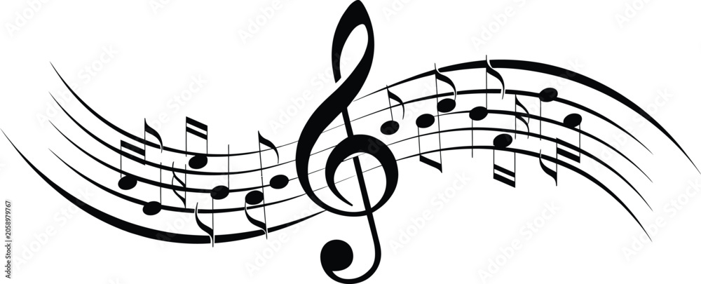 Фотография Musical notes wave vector illustration with treble clef and rhythmic patterns on