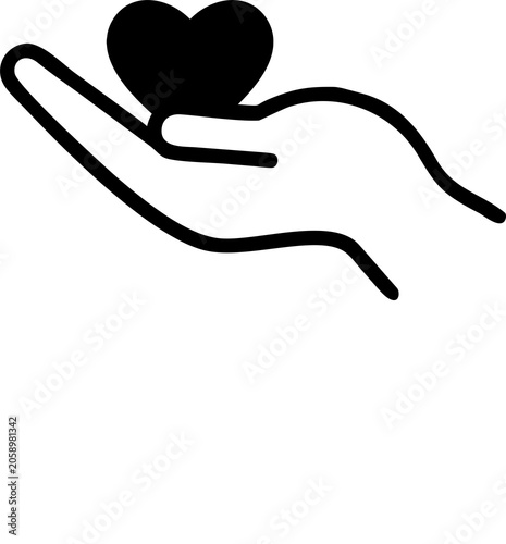 Hand Holding Heart Icon Set in Solid, Outline and Sketch Styles for Care and Charity