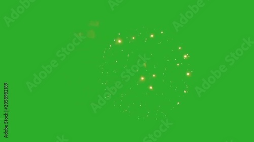 Golden fireworks explosion isolated on green screen background. Beautiful pyrotechnics display chroma key loop video for celebration and holiday VFX overlay.