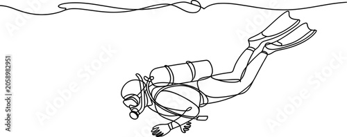 Canvastavla Continuous single line drawing of a scuba diver swimming underwater in the ocean