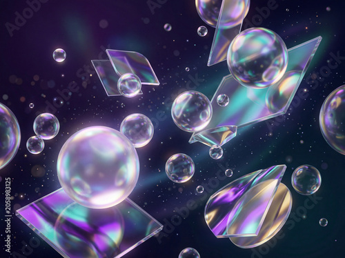 Iridescent 3D Glass Morphism Abstract Background — Digital Holographic