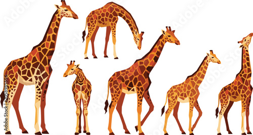 Canvas Print Giraffe Collection Featuring African Wildlife Animals in Different Poses with De