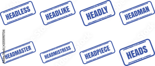 Tableau sur toile Set of blue rubber stamps with various words starting with head stamp vector des
