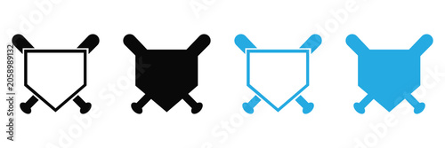Photos Baseball Home Plate Icon Set Vector, Diamond Base and Crossed Bats Symbols in Ou