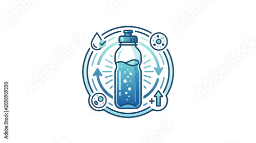 Tableau sur toile Reusable Water Bottle with Hydration Cycle Icons.