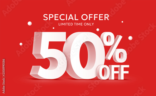 Vector 50 percent sale discount banner for limited time only special offer promotion