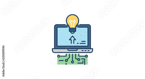 Digital Idea Concept: Laptop, Lightbulb, and Circuit Board Icon
