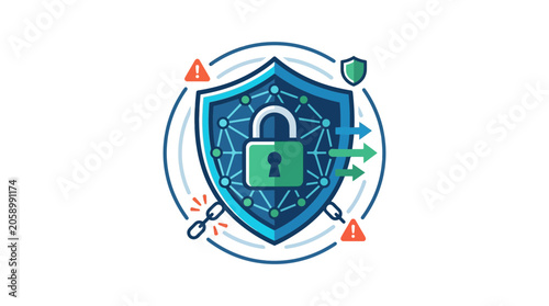 Digital Security Shield with Padlock and Network Connections