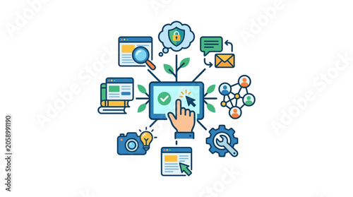 Digital Transformation, Technology Innovation, Network Connections, Business Growth