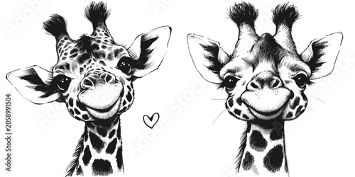 Radiant reticulation giraffe happy smile line art drawing ink sketch vector hand drawn illustration vector svg